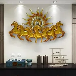 Anshika International Decorative Metal Wall Art, Running 7 Horses with Sun Design, With LED Light, Gold Finish, For Size 36 x 23.5 Inch-picture-32