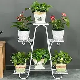 UZ; METAL STORE Multi 6 Tier Tier Metal Plant Stand For Balcony Outdoor Indoor Plant Holder Home Decor Item Flower Pot Holder (White)-image-90