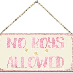 Pink Kids Bedroom Nursery Room Wooden Hanging Sign, No Boys Allowed Except Dad Rustic Hanging Wall Plaque Sign, Farmhouse Wooden Art Printed Decor Gift for Outdoor Indoor Home -44-picture-10