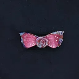 Decorative Hair Bow Clip, Pink and Blue Metallic Glitter, Floral Design with Rose Centerpiece, 8cm Length, for Girls and Women-image-3