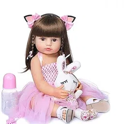 Wamdoll 22 inch 55CM Realistic Sweet Face Real Baby Size Reborn Toddler Newborn Girl Doll Crafted in Silicone Vinyl Full Body Children Birthday Pink Yarn Skirt-picture-29