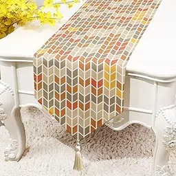 BRICK HOME Geometrical Printed Poly Cotton 4 Seater Table Runner and Bed Runner ( 13 X 60 Inches with Tassel ), X-Small, Metal Grey image 1