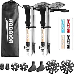 2 PCS Collapsible Trekking Poles Set Men Women Walking Poles Lightweight Hiking Sticks for Trekking Camg Traveling Climbing(GoldL)-POOWE-picture-12