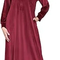 secret wish Burgundy Solid Velvet Nighty Full Length/Full Sleeves/Side Pocket/Gown/Maxi/Warm/Soft Fabric/Zipper-picture-24
