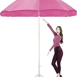 ORILEY 7ft/42in Outdoor Garden Umbrella with Stand Holder Big Size Water Resistant Heavy Duty Super Cloth Patio for Rain & Sun Protection (Pink)-picture-44
