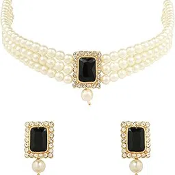 i jewels Gold Plated Traditional Stone Pearl Choker Necklace Jewellery Set For Women-picture-26