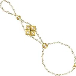 abhaah Pearl Chain Stylish kundan Bohemian Hand Harness/hathphool/Ring Bracelet Cum Anklet for Women and Girls-picture-37