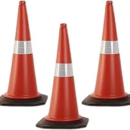 Rahul Professionals Road Traffic Cone with Reflective Strips, High-Visibility Red Color for Enhanced Safety and Traffic Control, Durable and Flexible for Roadside Use (Pack of 3) image 1