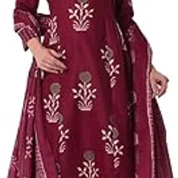 dresoul Wine Cotton Blend Floral Printed Kurta Set with Dupatta for Women-picture-14