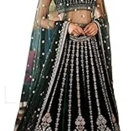 jihu culture Women's Green Embroidered Georgette Lehenga Choli Sangeet Wear-picture-40
