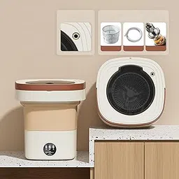 ATORSE Foldable Mini Washing Machine 8L Small Bucket Washer for Travel Dorm Camping Beige-image-7