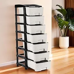 Kuber Industries Multi-Purpose 7-Layer Plastic Drawer Storage Organiser | Durable & Modular Kitchen & Toy Organizer For Kids Room, Office & Home | Black & White-image-9