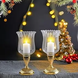 TEARS CRAFTS Brass Candle Holder Pair with Glass Chimney | 15cm Height | Decorative Candle Stand for Diwali, Christmas & Dinner Table | Set of 2 | Antique Finish | Home & Gift Decor-image-73