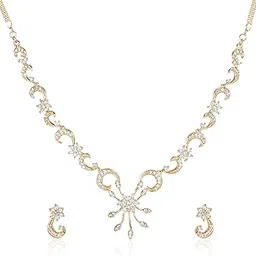 Women 24 Kt Gold Plated Cz Dazzling American Diamond Flower Necklaces-image-12