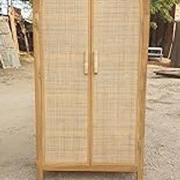 Handcrafted Wooden Cane Wardrobe – Boho Rattan Armoire, Natural Cane & Solid Wood Storage Cabinet, Freestanding Closet for Bedroom or Living Room-image-70