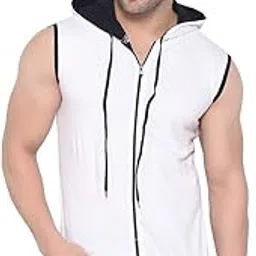 Solid Hooded Sleeveless Men's Tshirt-image-22