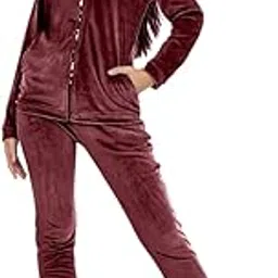 Cotcan Women Velvet Hooded Tracksuit with Side Pockets | Sweatshirt with Hoodie & Jogger Pants | Casual Loungewear | Winter Night Suit | Track Suit for Girls-picture-37