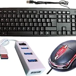 Anjo 3 in 1 Combo of Wired Keyboard, Wired Mouse, Type-A 4 Ports USB Hub with Switch-picture-55
