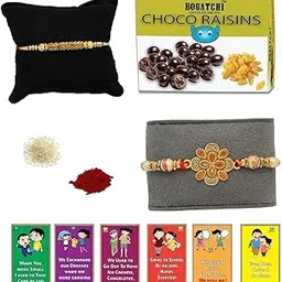 BOGATCHI Rakhi with chocolates gift pack, Rakhi and chocolate combo, Rakhi gift for brother with chocolate coated Raisins, 100g + Rakhi Set of 2 +Roli Chawal+ Rakhi Cards, Rakhit with sweets, CR100b2-picture-15