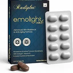 Radiplex Emolight Advanced Skincare Tablets | With Emothion S-Acetyl Glutathione, Collagen, Vitamin C, NAC & Resveratrol | Supports Radiant Skin, Even Tone & Age Support | 30 Tablets image 1