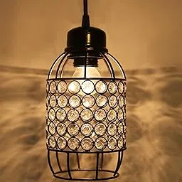 Homesake Crystal Beaded Pendant Light - Antique Black Finish, Boho Style, Modern Ceiling Lamp for Living Room, Bedroom, Dining Room, Elegant Lighting Fixture, Home Decor (Half Capsule)(Black)-image-92
