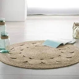 Jute Carpet for Living Room, Bedroom Rug, Hallway and Entryway Mat, Handwoven Area Rug for Interior Styling and Room Décor (3'x3' Feet, Jute tikki round-01)-image-0