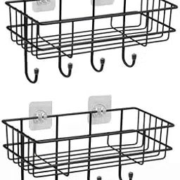 Steel Self-Adhesive Multipurpose Bathroom Shelf with Hooks/Towel Holder/Rack/Bathroom Accessories - Wall Mount|Type -273 for Home and Kitchen-picture-33