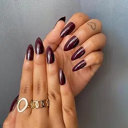 Glossara Press-On Nails Brown Glossy Almond Shape Fake Nails Stick-On Full Cover Reusable False Nails for Women & Girls-picture-12