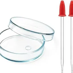 Spylx Borosilicate Glass Petri Dish with Lid – Laboratory Grade Glassware for Science Labs | Includes 2 Reusable 4-Inch glass Droppers for Safe Sample Handling, Experiments & Cultures (2.5 inch)-image-0