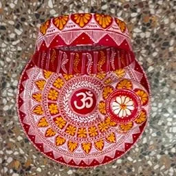 Handcrafted Om Symbol Diya, Traditional Red and Yellow Mandala Design, Decorative Clay Oil Lamp for Puja-image-36