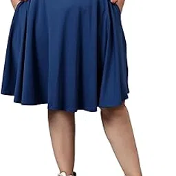 plussclub Women's Plus Size Curvy Flared Midi Skirt Below Knee Length with Both Side Pockets Highly Stretchable Waistband-picture-35