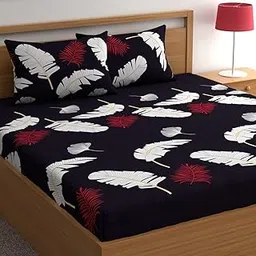 DREAMLET Cozy & Comfy Collection 210 TC Glace Cotton Chic & Classic Double Flat Bedsheet with 2 Matching Pillow Covers (Dark Blue, Flat)-picture-25