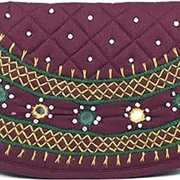 SriShopify Women’s Handpurses Banjara Traditional Clutch Cotton handmade Pouch(Small, Mirror, Beads and Thread Work Handcraft Purse, Maroon)-picture-42