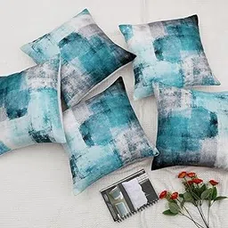 RD TREND® Velvet Satin Cushion Covers 16 Inch x 16 Inch |Art Decorative Throw Pillows for Sofa, Couch, Living Room, Home Décor Cushion Cover Set of 5 (Turquoise)-image-39