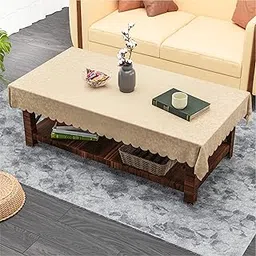 Kuber Industries 36x54 Inch PVC Center Table Cover Cloth 4 Seater for Teapoy | Water Resistant Tablecloth | Opal Silk Self - Light Brown-picture-35