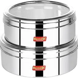 Sumeet Stainless Steel Flat Canisters/Puri Dabba/Storage Containers With See Through Lid Set Of 2Pcs (1Ltr, 1.5Ltr), Beige-picture-31