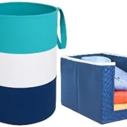 2-in-1 Foldable Laundry Basket & Storage Box Set – Durable Fabric Organizer with Handles for Clothes, Toys, Blankets & Home Storage" (maltieblue n blue)-image-73