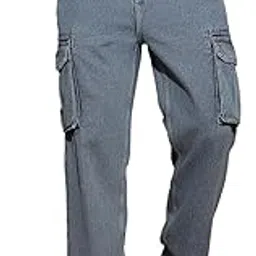belliskey Men's Relaxed Fit Denim Cargo Jeans | Baggy Cargo Pants | Loose Fit Pant | Cargos for Man with Multi-Pockets-picture-42