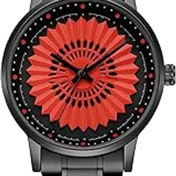 Luxury Men's Watch with Blue Geometric Flower Dial Pattern, Black Stainless Steel Band, Analog Display-picture-37