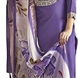 Women's Embroidered Straight Kurta Pant Set with Full Sleeves Full Length Round Navck and Organza Floral Dupatta | Kurta Set for Women-image-85