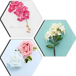 SAF paintings Preety Flower and Leaf in Cone Pot 3 Pieces UV Textured Multi-Effect Self adheshive Painting 17 Inch X 17 Inch (color4)-picture-29