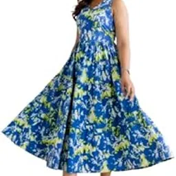 ng fashion Women's Sleeveless Fit & Flare Midi Dress – Blue Abstract Print Cotton Summer Dress-picture-20