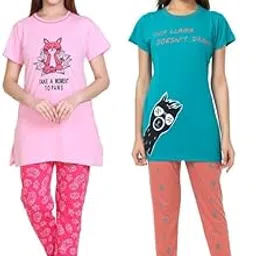 us reload Women’s Cotton Printed Night Suit Combo | Soft, Breathable & Comfortable Sleepwear Set | Stylish Nightwear for Home, Loungewear & All-Night Comfort | Multiple Designs (107-picture-29