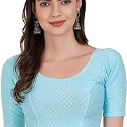 sajna wear the best Women's Jacquard Dobby Breathable Short Sleeve Round Neck Readymade Blouse (O_I_25082210)-picture-47