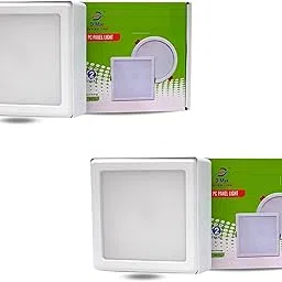D’Mak 8 Watt Square PC LED Surface Panel Ceiling Light, Poly Carbonate Powder Coated, Surface Mounted LED Light, Energy Saving Lights for Living Room, Bedroom and Hall (White, 4) image 1