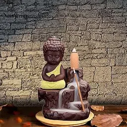 DIKSHA Craft Figurine Little Meditating Buddha Backflow Smoke (Free 10 Cones), Fountain Incense Burner Holder, Idol (7 x 7 x 12 cm)(Style-56)-picture-31