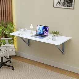 Kuber Industries 48x16 Inch MDF Wooden Wall Mount Table Foldable for Study Room and Office | Round Corner Wall Mounted Dining Table and Desk for Work | White image 1
