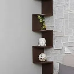 Elcom® Handicrafts Zig Zag Corner Wall Shelf 5 Tier | Wooden Corner Wall Mount Display Rack | Space Saving Floating Shelf for Home Decor Living Room Bedroom Office (Brown)-picture-23