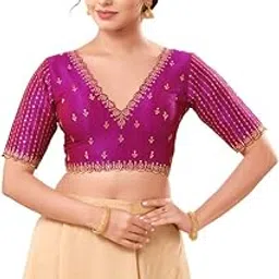 vamas Women's Silk Padded Self Design Half Sleeve Readymade Saree Blouse (VFJKP-123)-picture-12