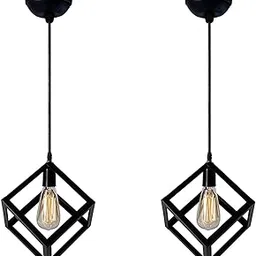 Metal Cube Design Hanging Light Pendant Light Without Bulb for Ceiling to Decor (Black) -Pack of 2-picture-56